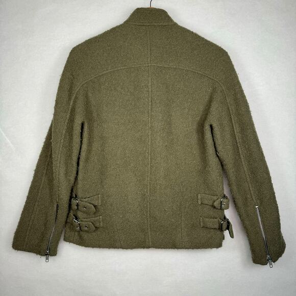 Zara Olive Green Boiled Wool Blend Oversized Jacket Sz XS Grunge Moto Boho Edgy - Picture 4 of 10